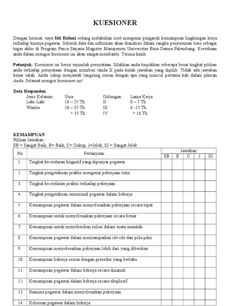 Contoh Questionnaire Dalam Skripsi Bahasa Inggris