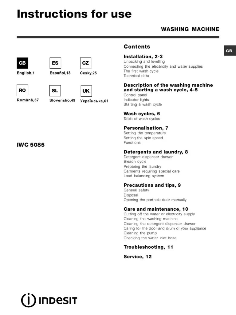 INDESIT Washing Machine Ac Power Plugs And Sockets