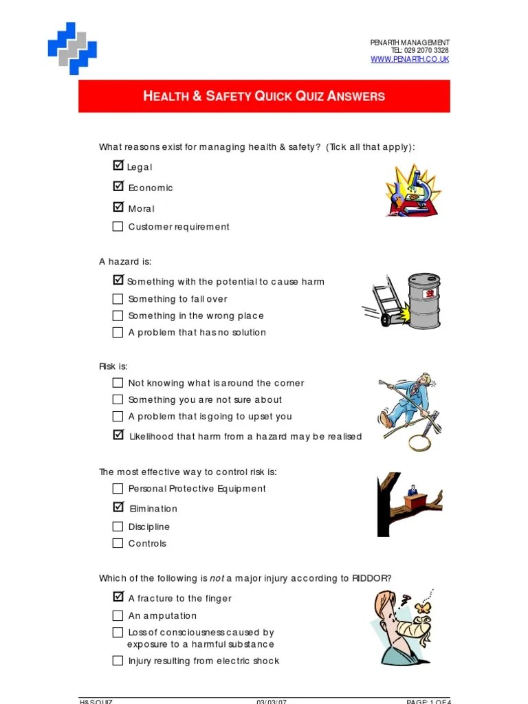 H&S Quiz Answers Occupational Safety And Health Toxicity
