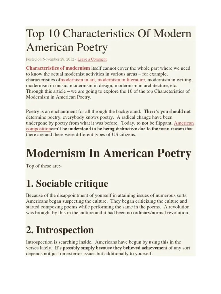 Top 10 Characteristics of Modern American Poetry Modernism Poetry