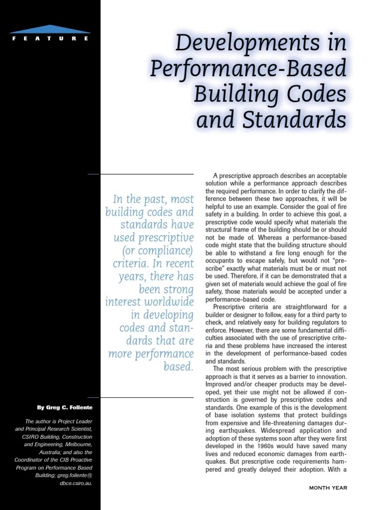 Very Goood Papwer For Prescriptive Vs Performance Based Codes PDF