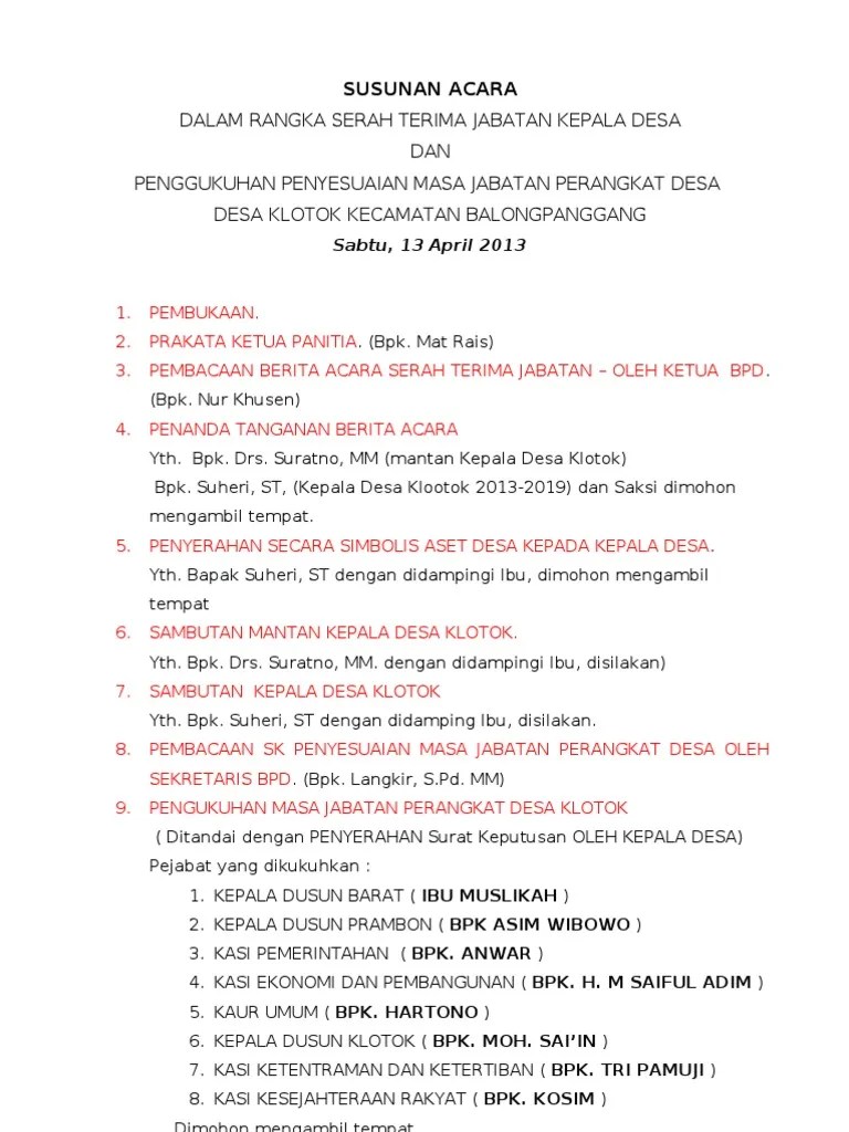 Contoh Mc Serah Terima Jabatan