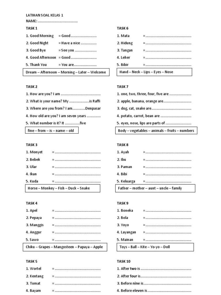 Soal Bahasa Inggris Family Kelas 1 SOALNA