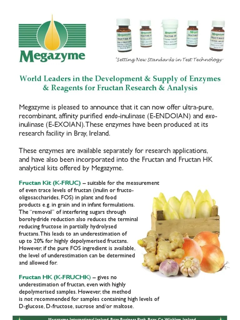 Megazyme Fructan Flyer 2013 Fructose Enzyme