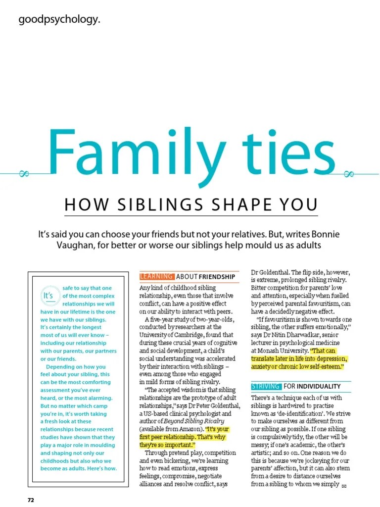 Family Ties How Siblings Shape You PDF Sibling Grief