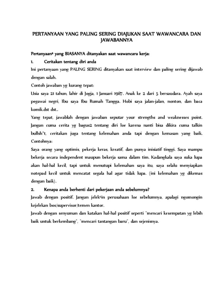Pertanyaan Yang Biasa Ditanyakan Saat Wawancara Kerja Info Seputar