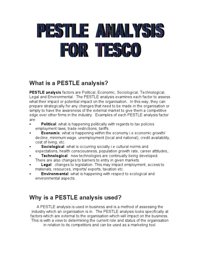 Pestle Analysis of Tesco(Pom) Tesco Retail