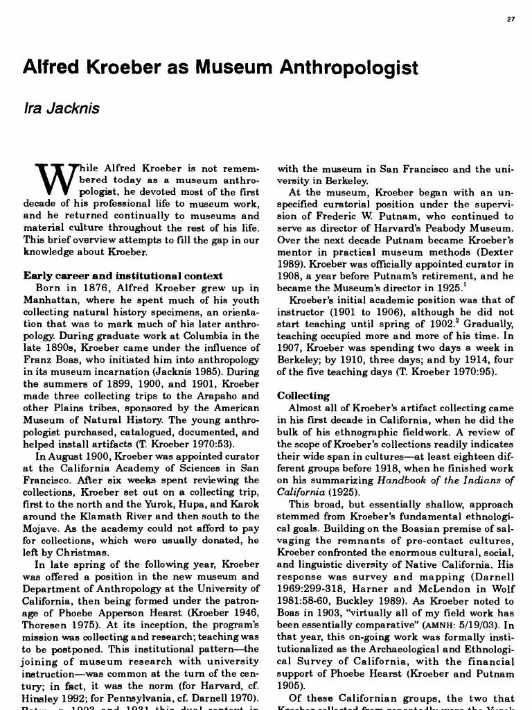 Alfred Kroeber as Museum Anthropologist Franz Boas