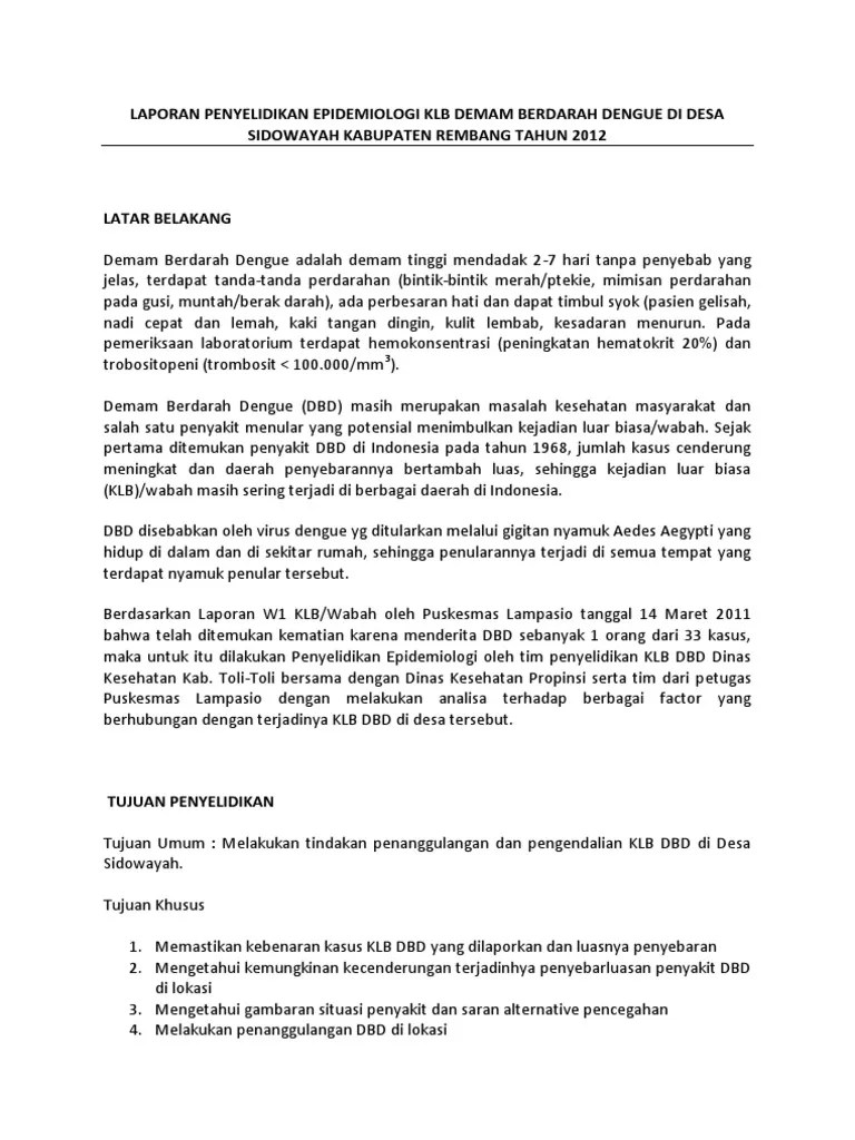 Laporan Penyelidikan Epidemiologi KLB Demam Berdarah Dengue Di Desa