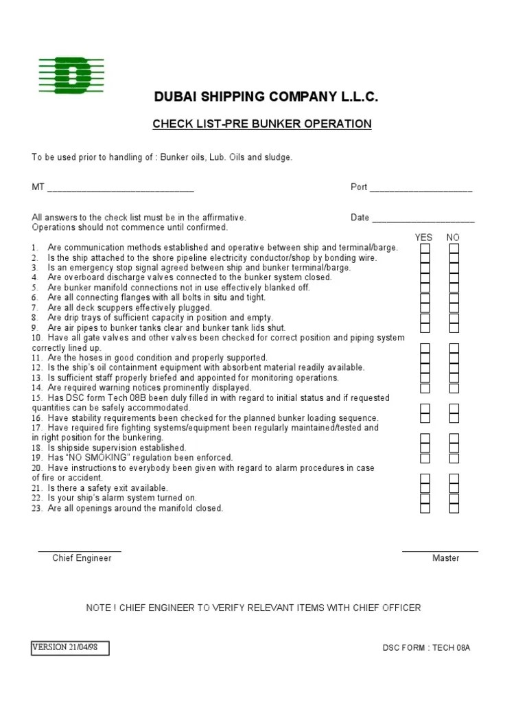 Bunkering Checklist 08A
