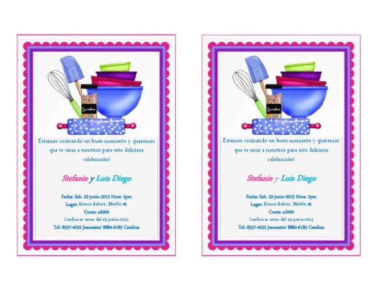 Invitacion para te de cocina