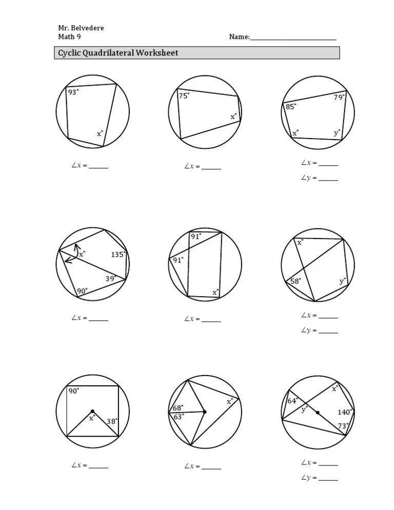 Inscribed Quadrilateral Worksheet Pdf / Circle Theorems Angles In A