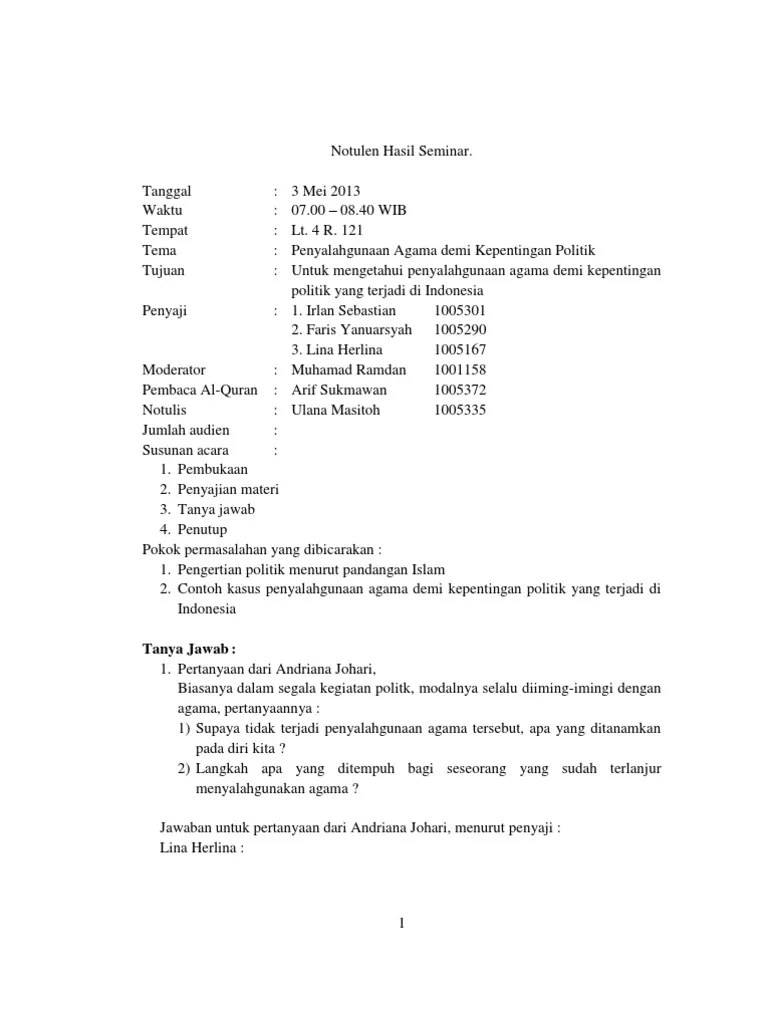 Notulen Hasil Diskusi Atau Seminar