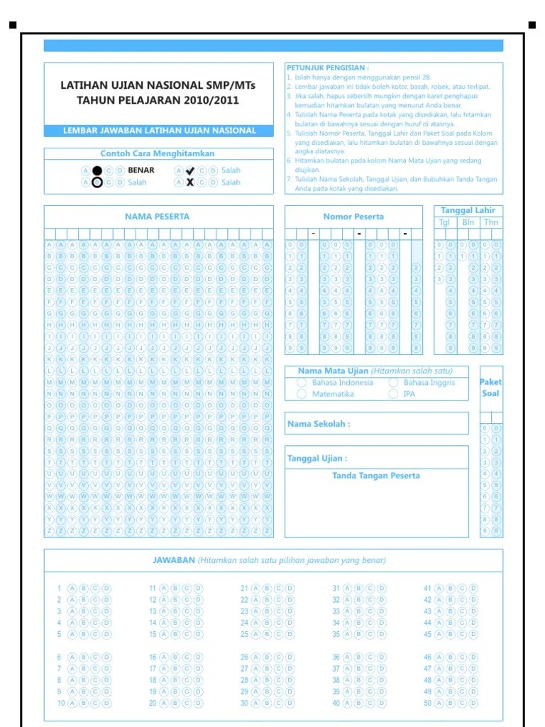 Ljk Ujian Sekolah Smp Pdf
