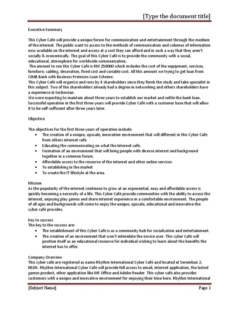 Cyber Cafe Business Plan.docx Coffeehouse