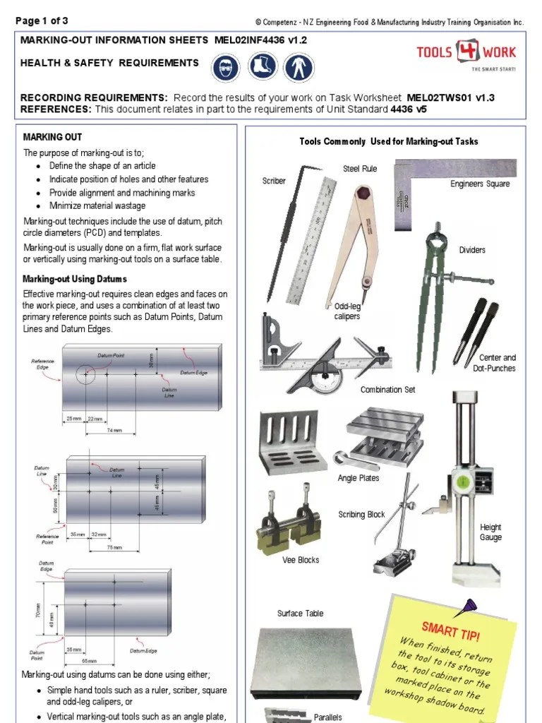 Marking Out Tools Information Sheets Mel02inf4436+v1.2 Sheet Metal