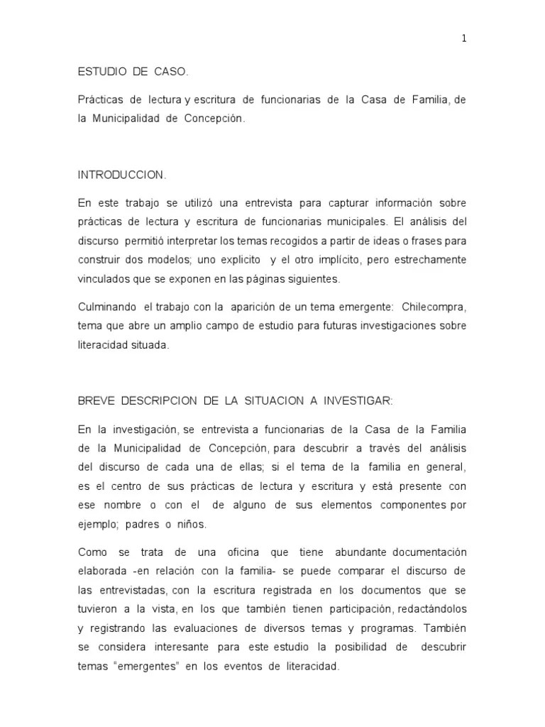 Ejemplo de Estudio de Caso Caso de estudio Lectura (proceso)