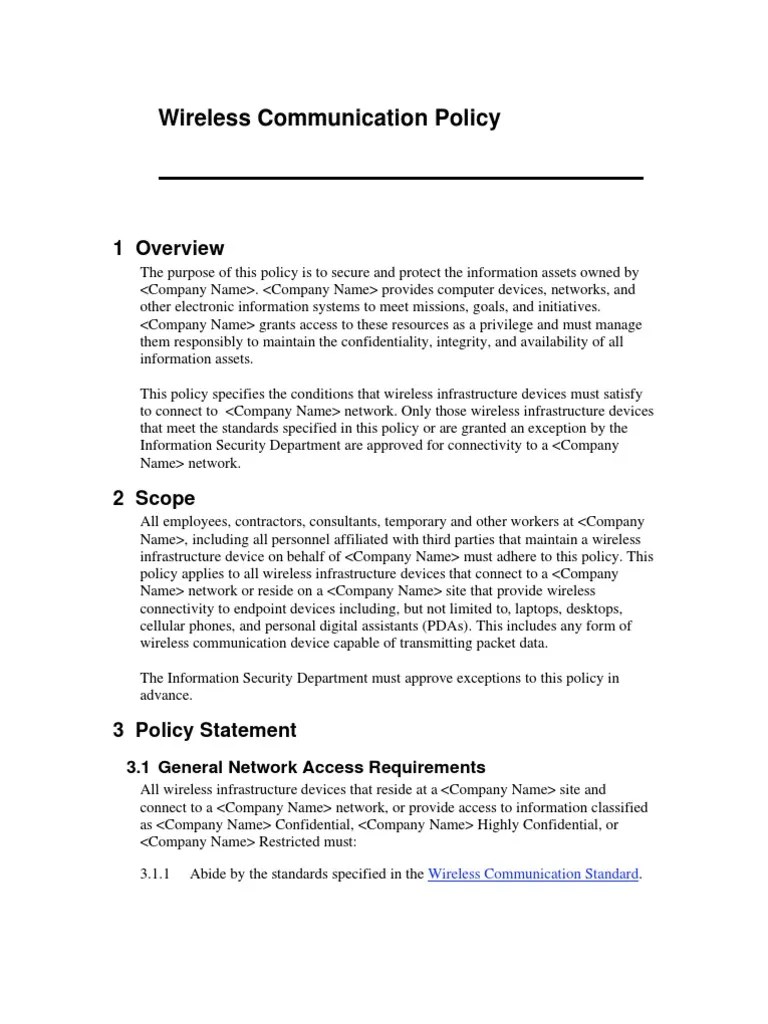 Wireless Communication Policy Wireless Computer Network