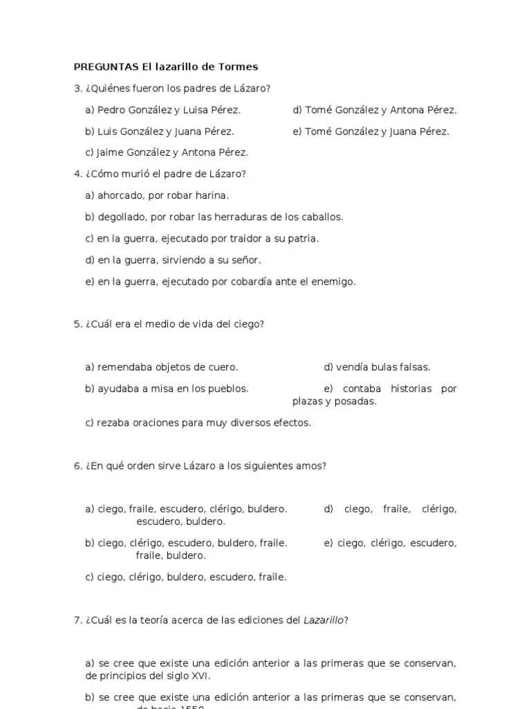 PREGUNTAS El Lazarillo de Tormes Humor Ficción y literatura