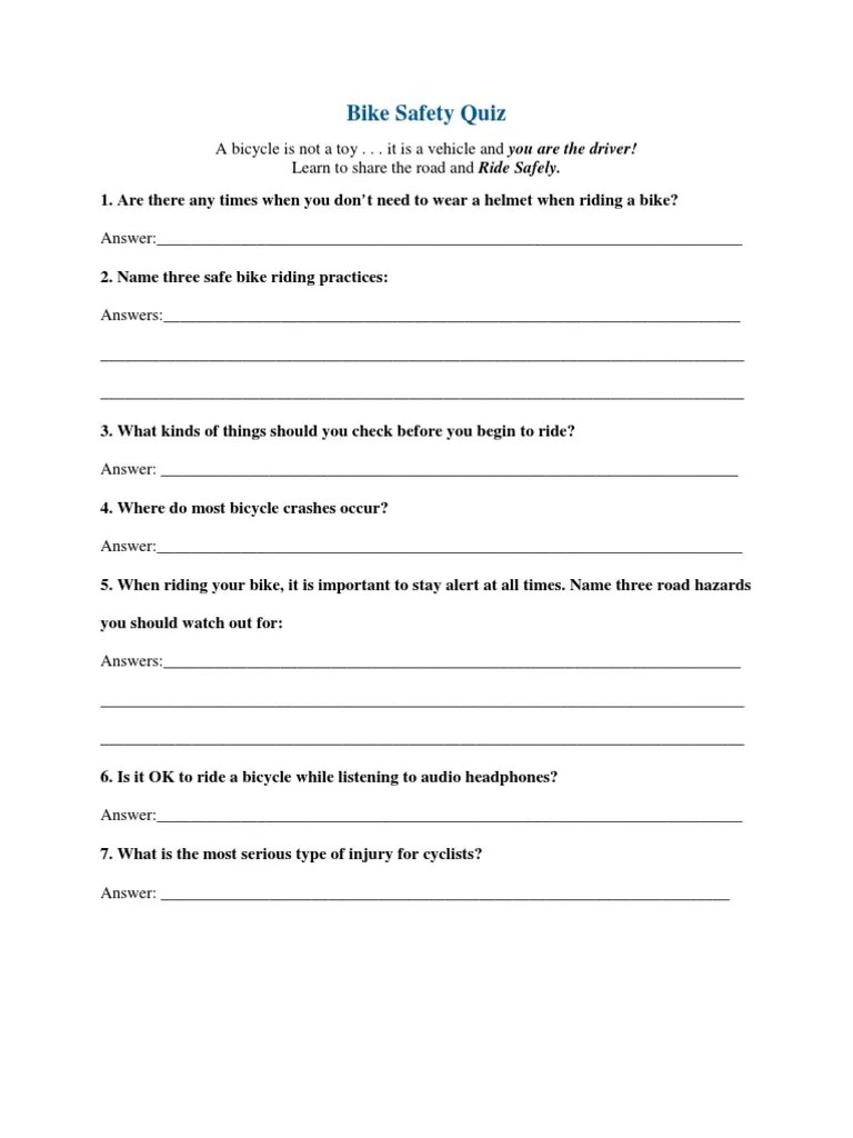 Cub Scout Bike Safety Quiz