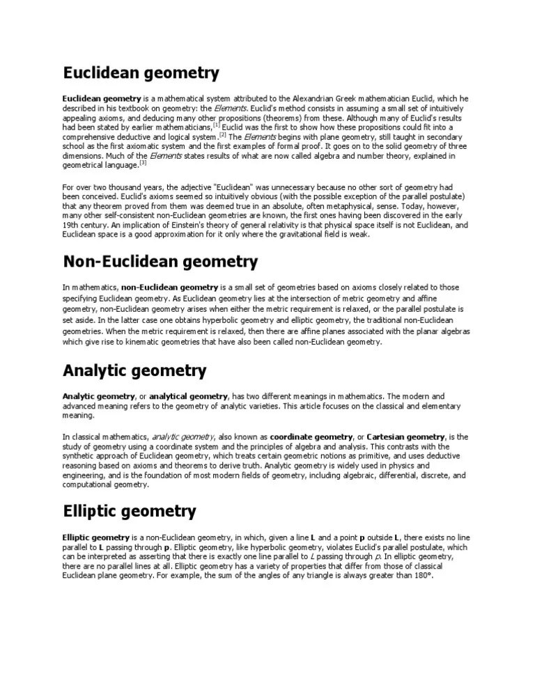 Euclidean Geometry PDF Euclidean Geometry Non Euclidean Geometry