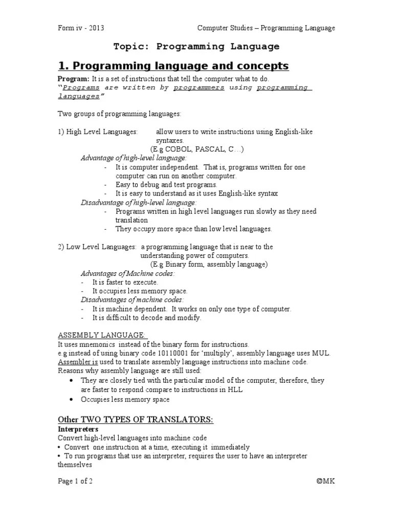 Topic Programming Language 1. Programming Language and Concepts PDF