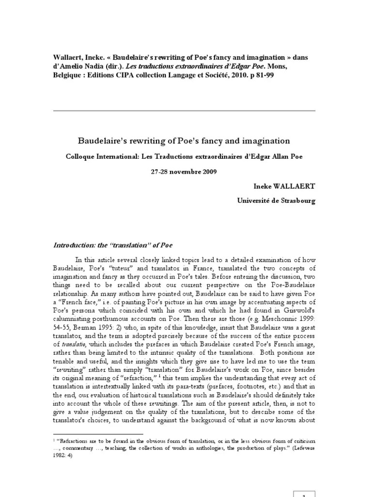 Baudelaire's Strategic Rewriting of Poe's Concepts of Imagination and