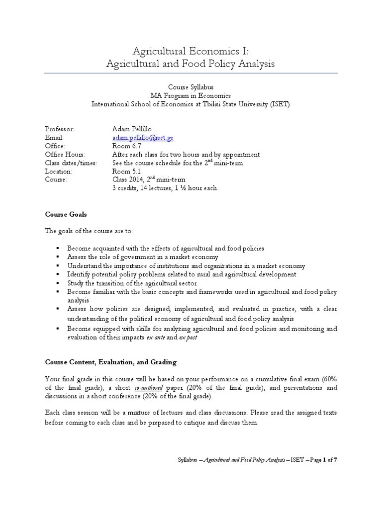 Course Syllabus Agricultural and Food Policy Analysis