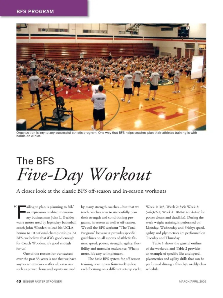 BFS Five Day Workout Strength Training Weight Training