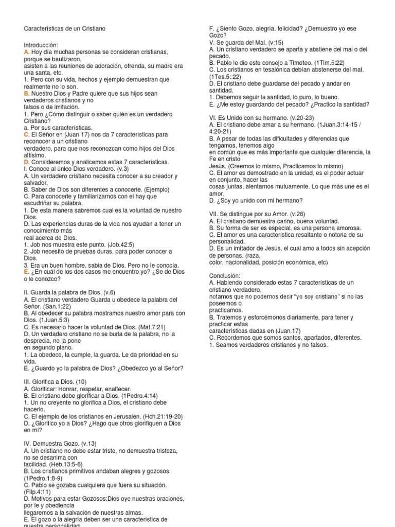 Características de un Cristiano Dios Santo