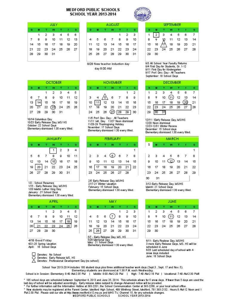 2024-25 Calendar For Medford Township Schools Medford Public Schools Calendar 20132014 School Year Updated April 9, 2014 Traditions Schools