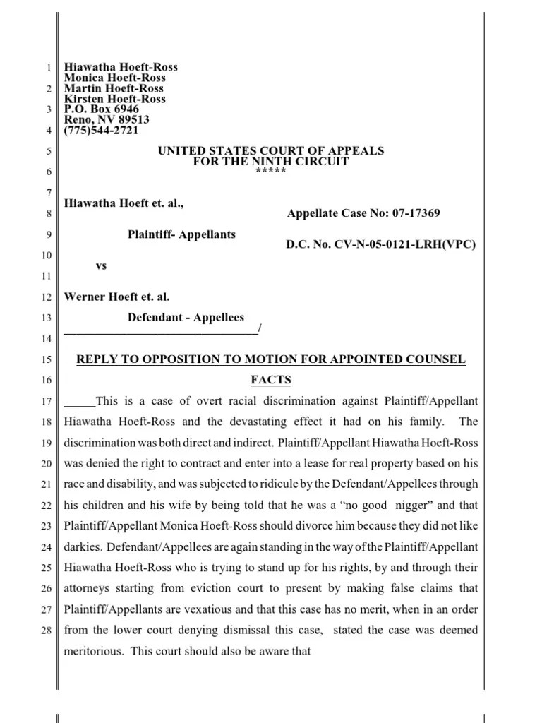 Motion for Counsel Reply Evidence (Law) Hearsay