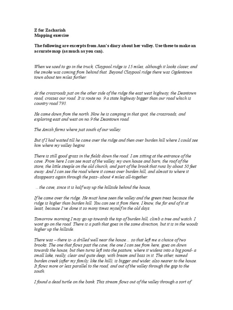 Z For Zachariah Mapping Activity PDF Stream Pond