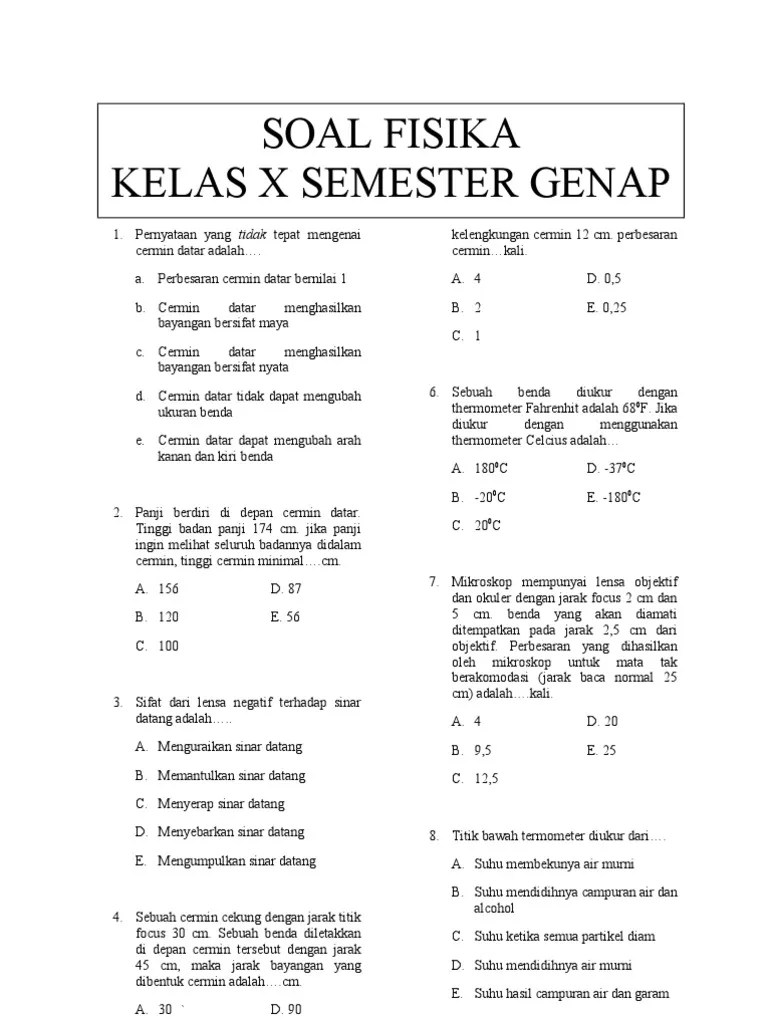 Contoh Soal Fisika Semester 2 Kelas 10 GTK Guru