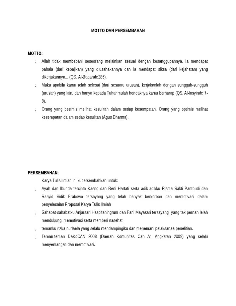 Motto Dan Persembahan | PDF