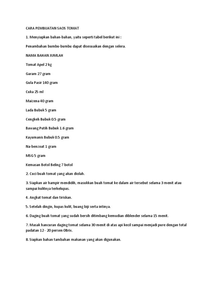 Cara Pembuatan Saos Tomat | PDF