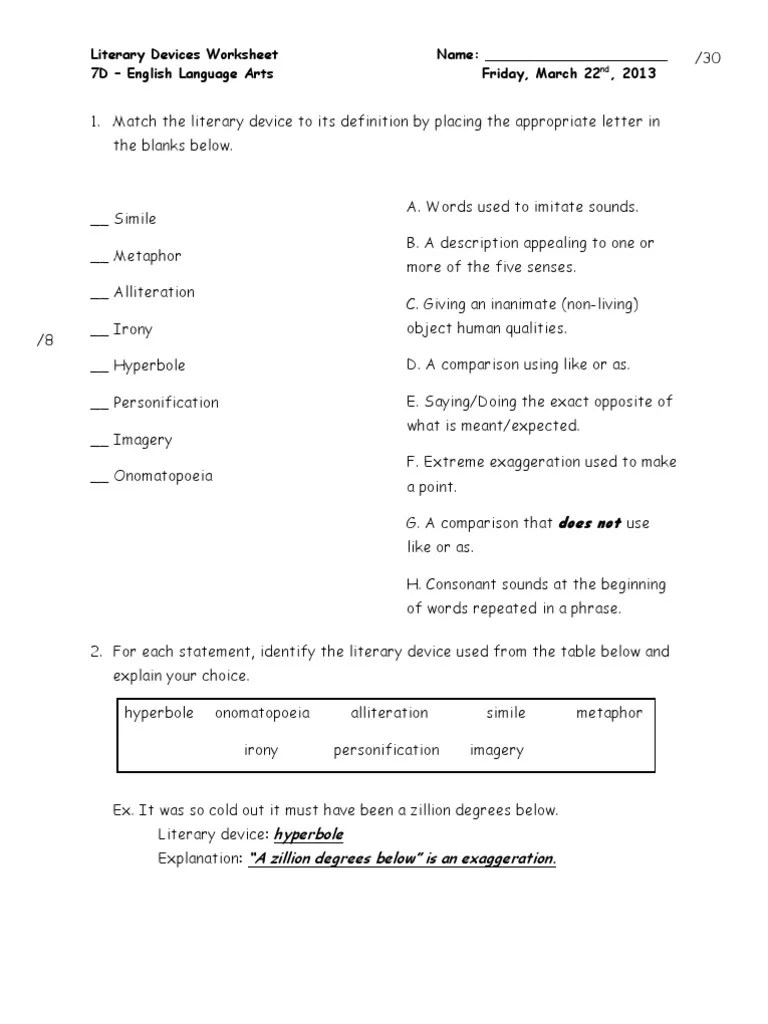 literary devices worksheet | Semiotics | Linguistics