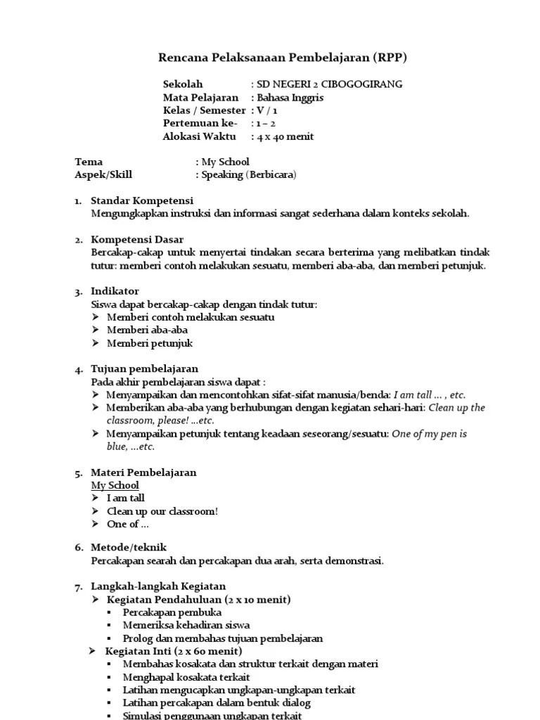 RPP Bahasa Inggris SD Kelas 5