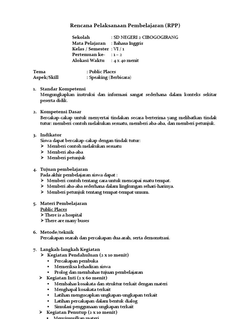 RPP Bahasa Inggris SD Kelas 6