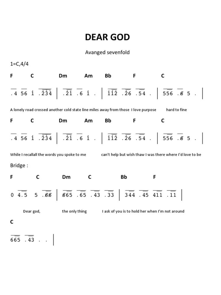 Kunci Gitar Lagu Dear God Indonesia - Chord dan Lirik Lagu