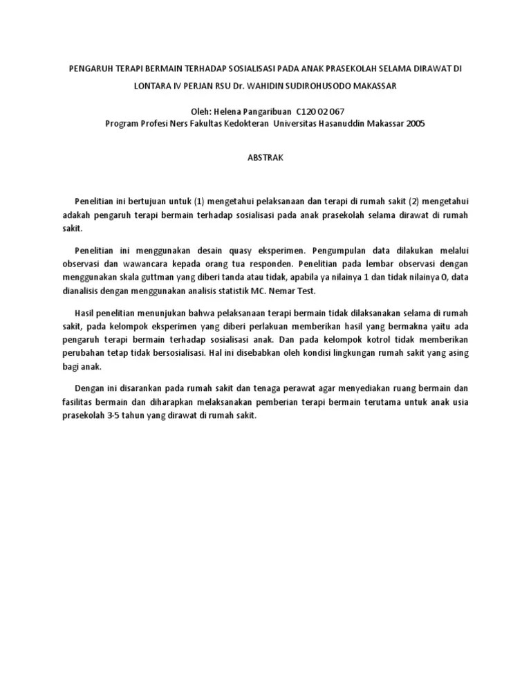 Jurnal Terapi Bermain Pada Anak Prasekolah Berbagai Permainan