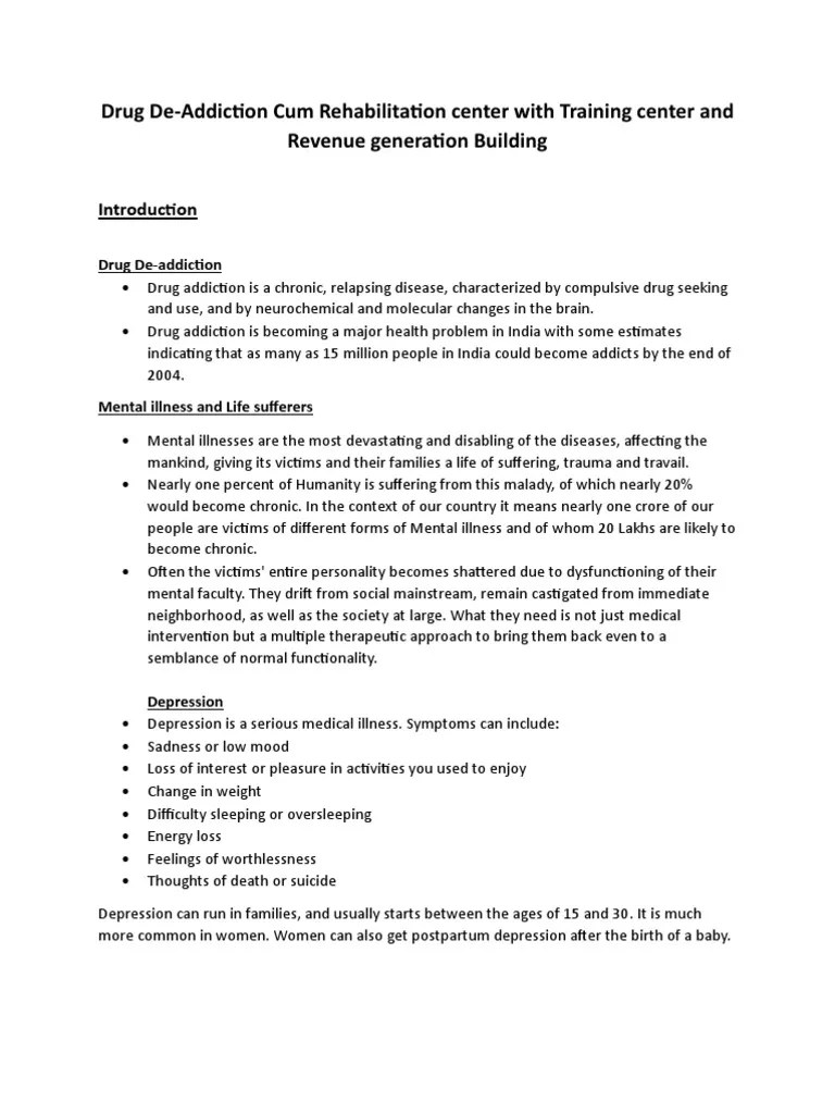 Thesis Synopsis for drug deaddiction centre Substance Use Disorder Substance Abuse