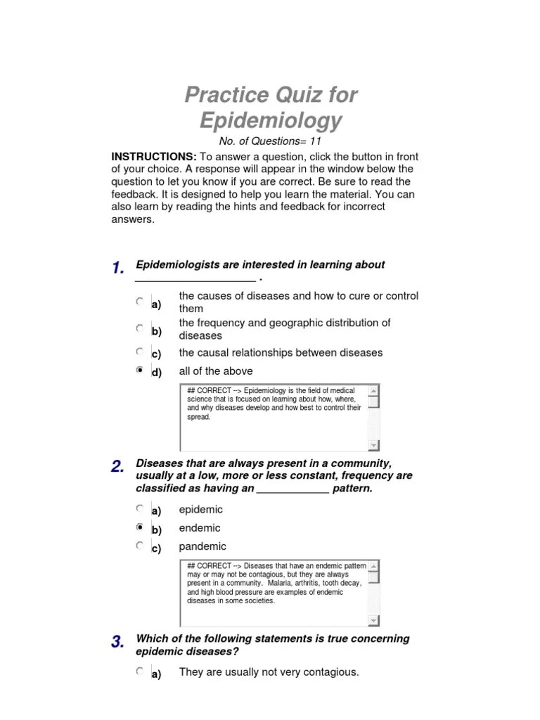 Practice Quiz for Epidemiology Vector (Epidemiology) Epidemiology