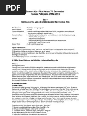 Bahan Ajar PKN Kelas VII Semester I | PDF