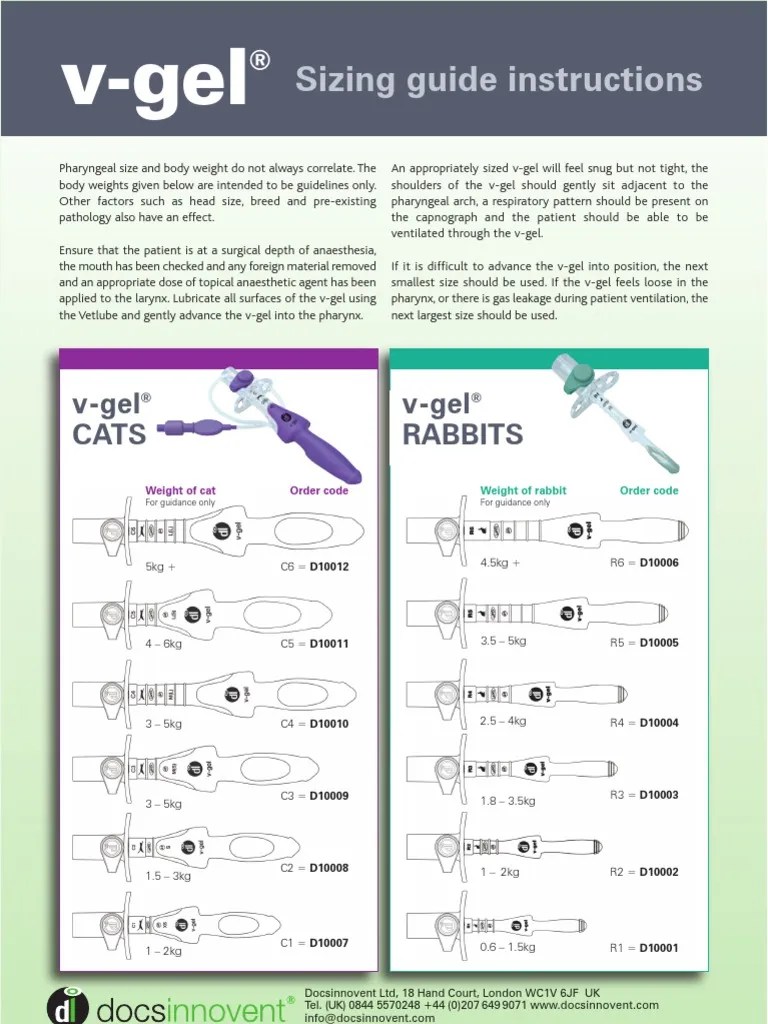 V-gel Sizing Chart