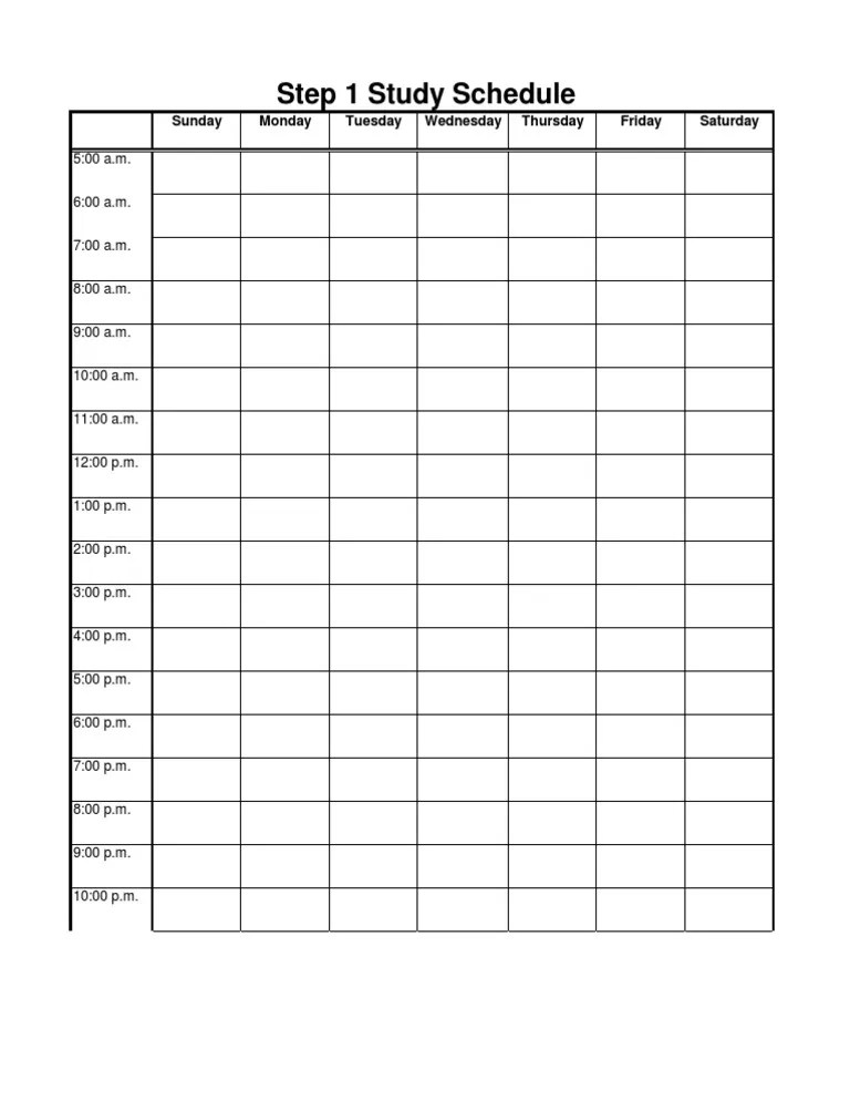 Step 1 Study Schedule Sunday Monday Tuesday Wednesday Thursday Friday