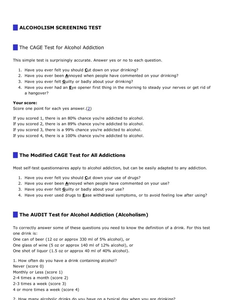 ALCOHOL SCREENING TEST Alcoholism Positive Psychology