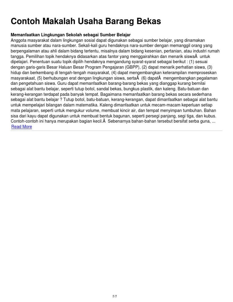 Contoh Makalah Usaha Barang Bekas Memanfaatkan Lingkungan