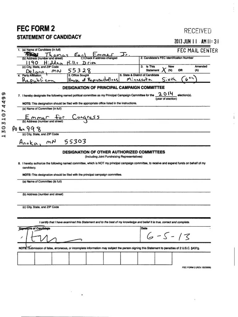 Fec Form 2 Received PDF