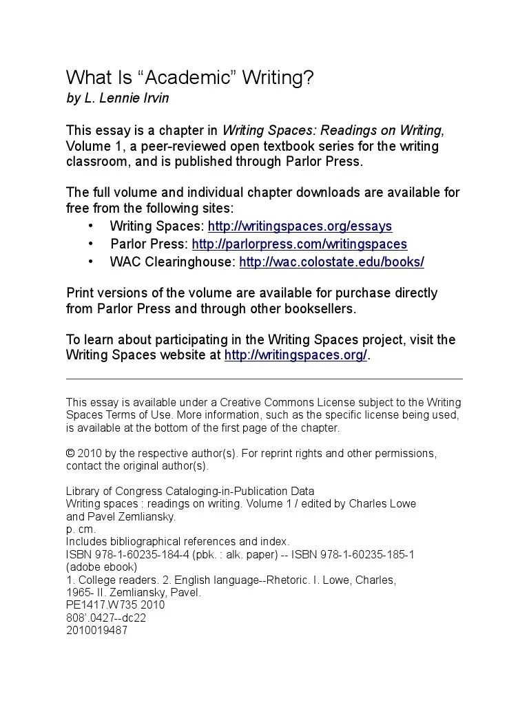 Irvin What Is Academic Writing PDF Essays Inference